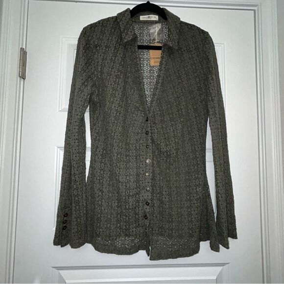 New, Natural Life Button Down Long Sleeve Lace Blouse Shirt Top - Picture 4 of 12